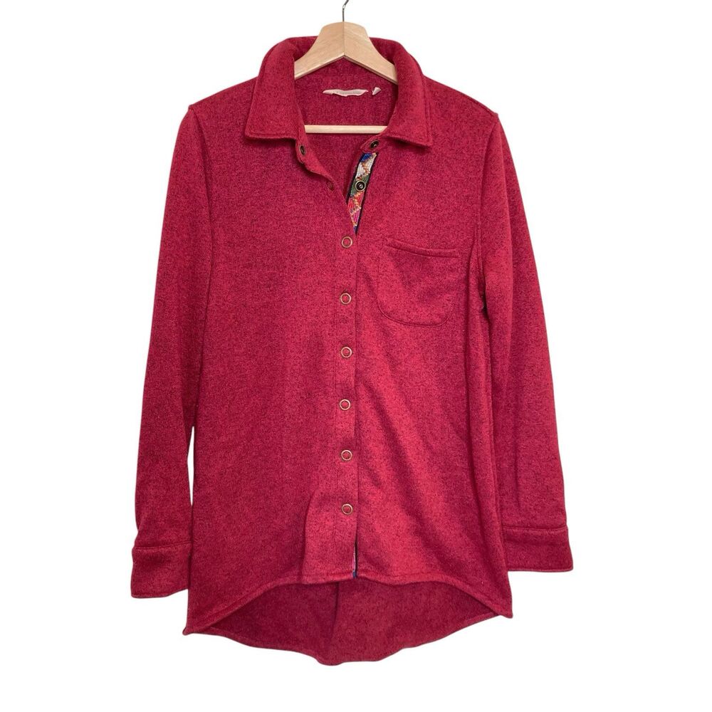 Soft Surroundings Willow Fleece Snap Front Jacket Size Large Embroidered Shacket - Picture 2 of 13